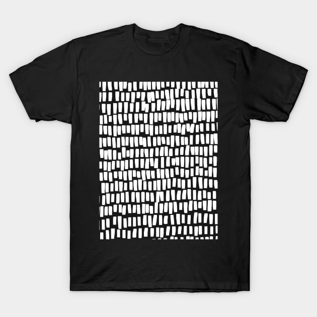 Black Background and White Lines and Stripes T-Shirt by OneThreeSix